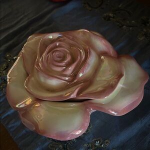 Elegant Pink and Cream Rose Ceramic Dish